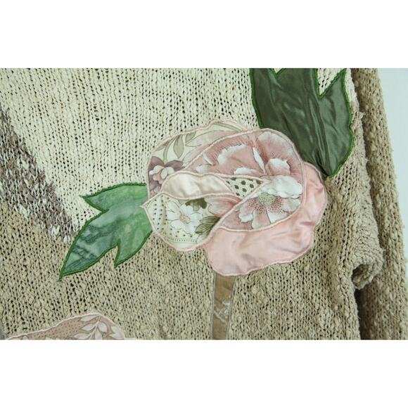 Vintage 80s Medium Sweater Floral Fairy Granny Boho Neutral Cottagecore Artsy - Picture 5 of 8